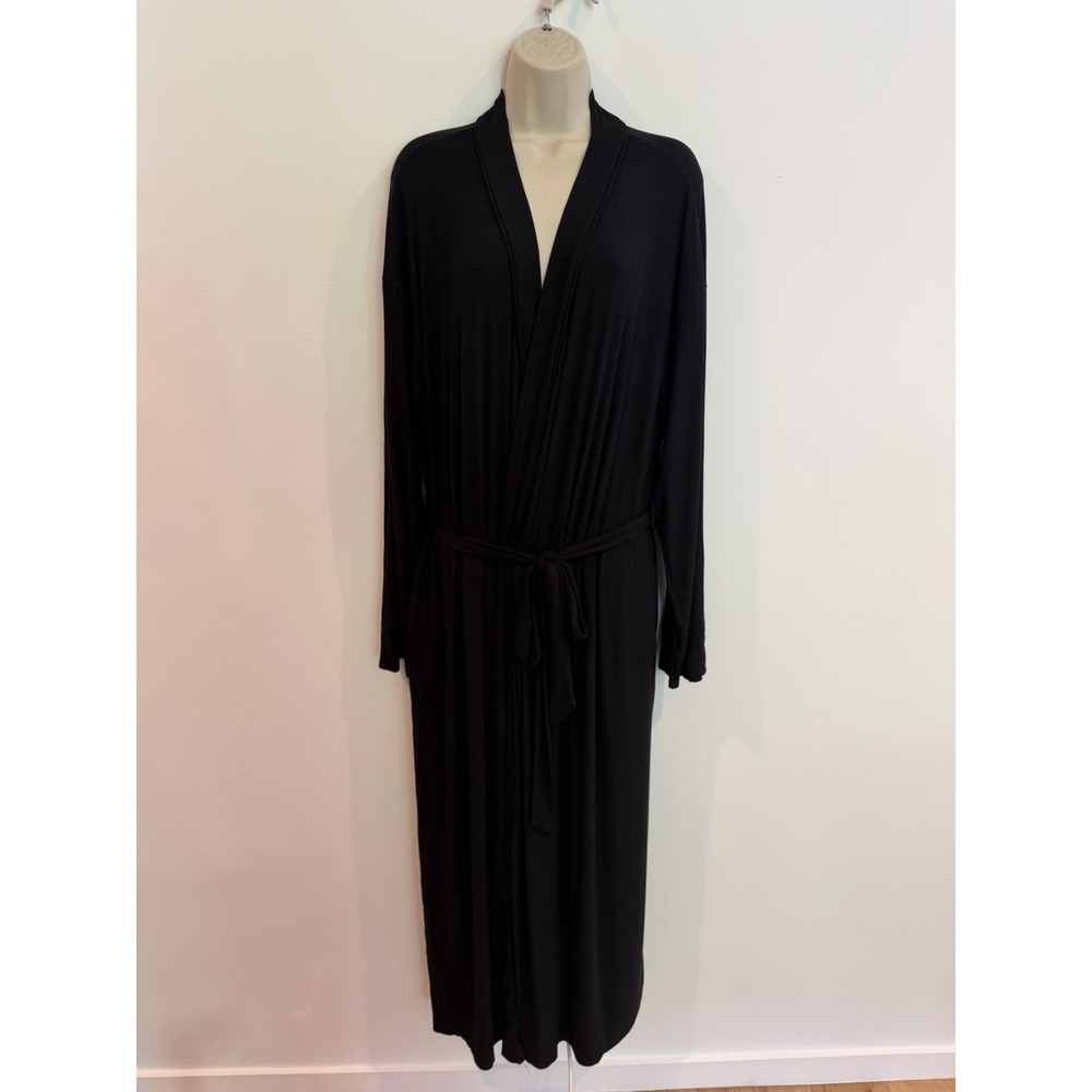 SKIMS Long Robe Soft Lounge Womens 2X Black Onyx Modal Ribbed Stretch
